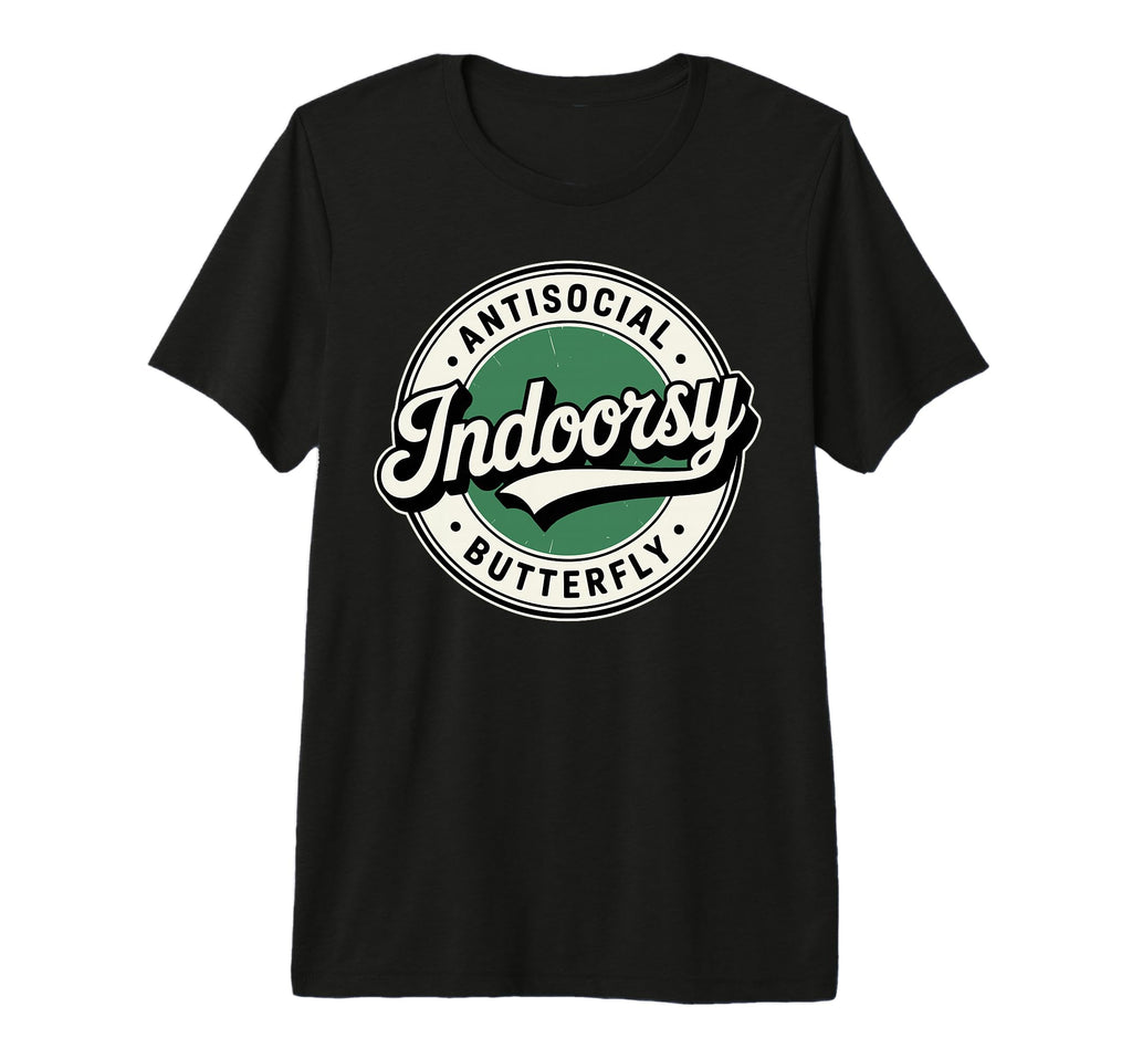 Indoorsy Antisocial Butterfly Badge T-Shirt - Custom Art Print Unisex - T-Shirt, Sweatshirt, Hoodie