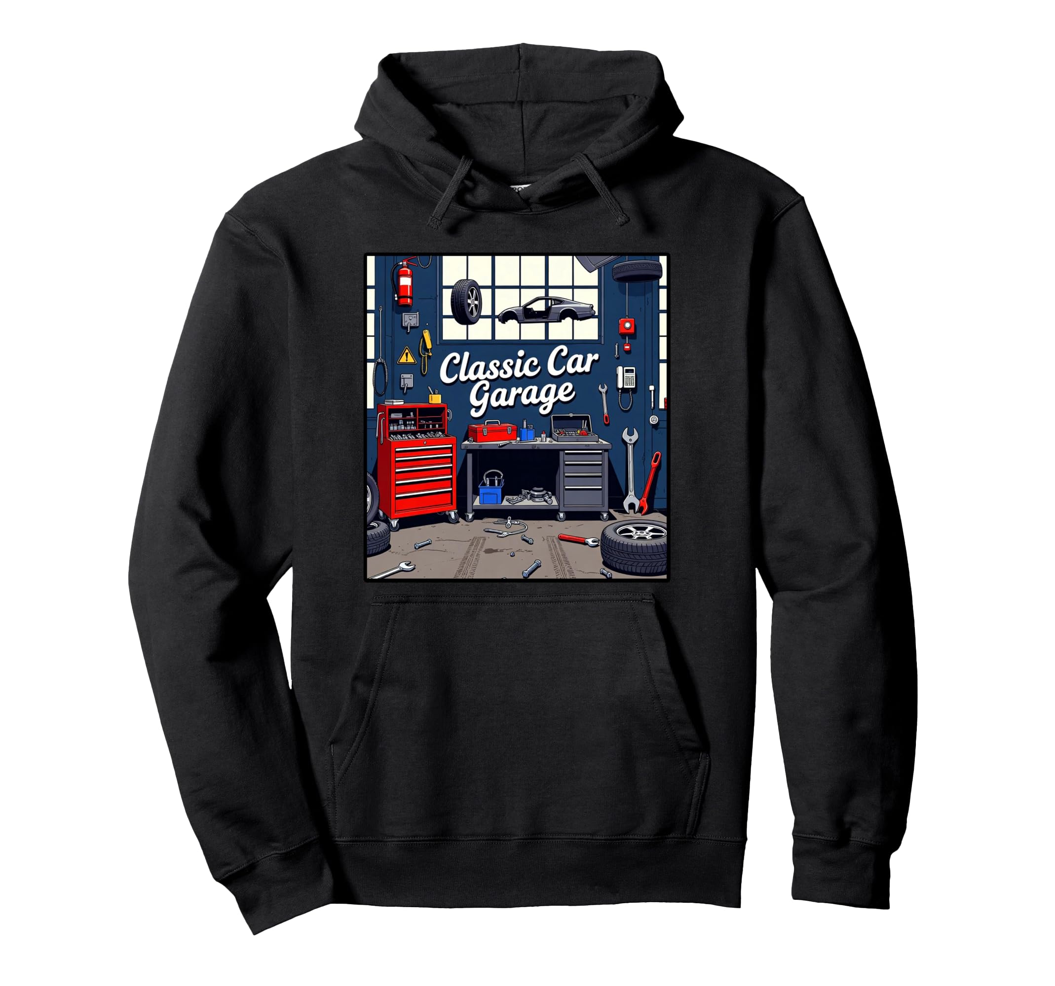 Car Garage Hoodie - Fun Novelty Design Men Women - T-Shirt, Sweatshirt, Hoodie