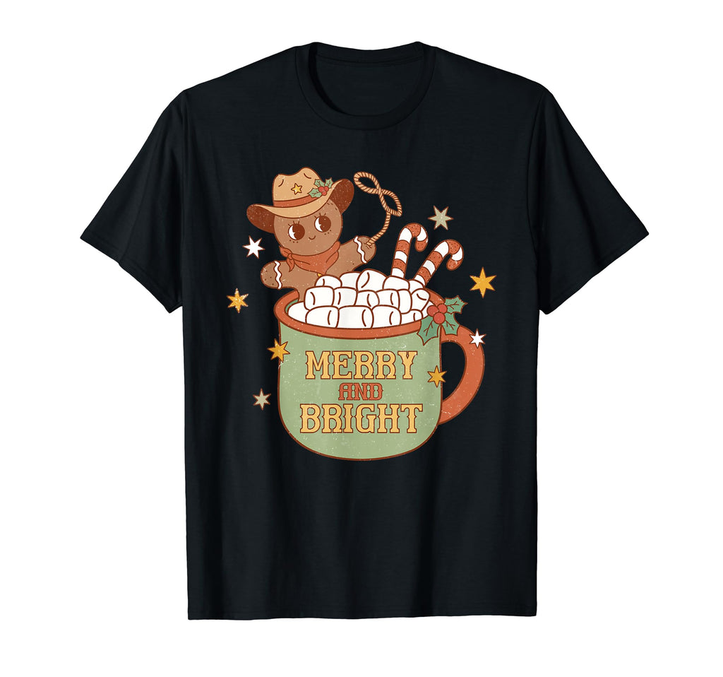 Howdy Western Merry Bright Gingrbread T-Shirt - Graphic Print Unisex - T-Shirt, Sweatshirt, Hoodie