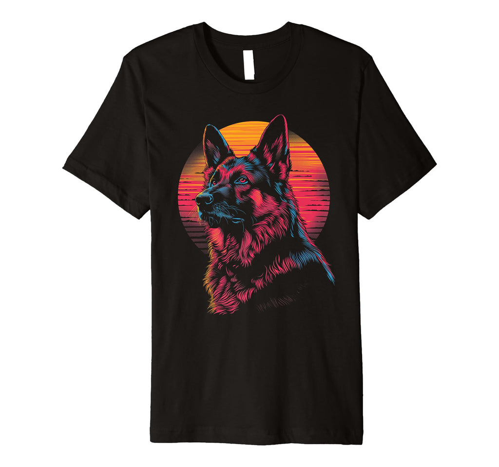 German Shepherd Dog Vaporwave Retrowave T-Shirt - Minimalist Print Unisex - T-Shirt, Sweatshirt, Hoodie