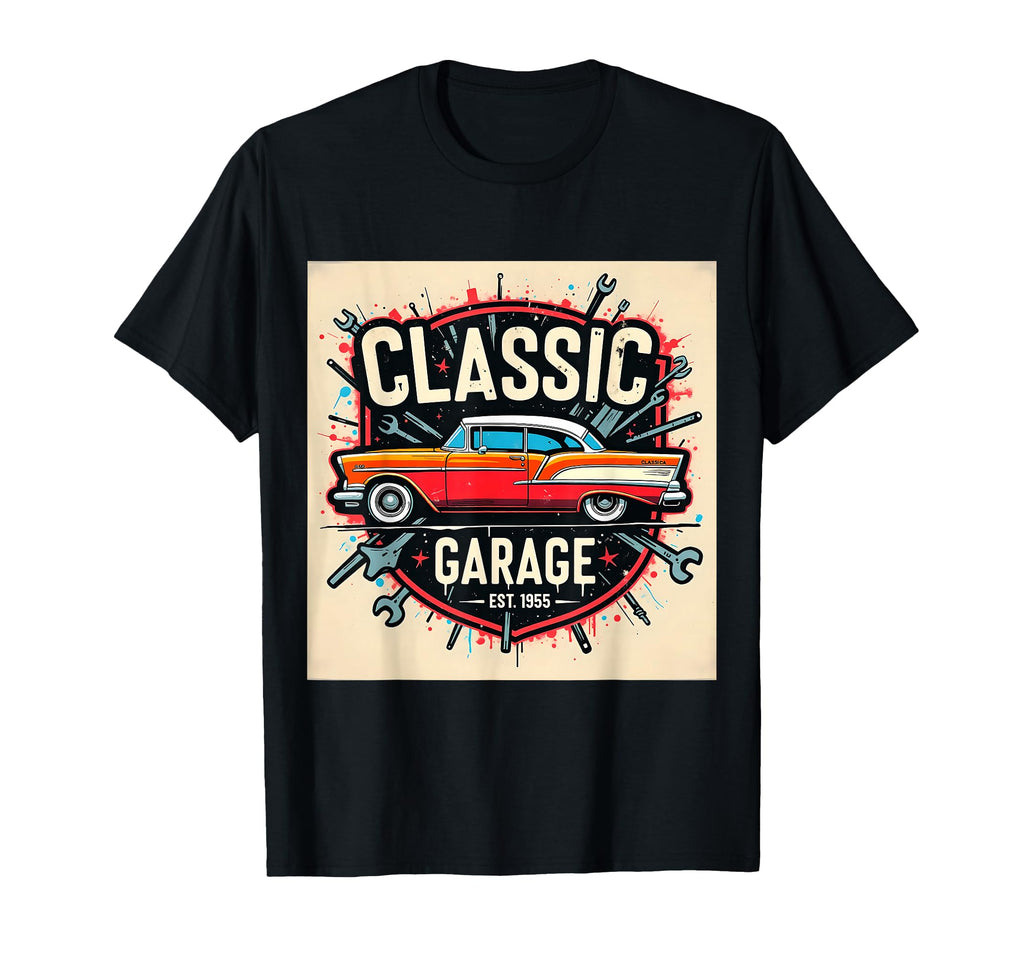 Garage Car Illustration T-Shirt - Graphic Print Unisex - T-Shirt, Sweatshirt, Hoodie