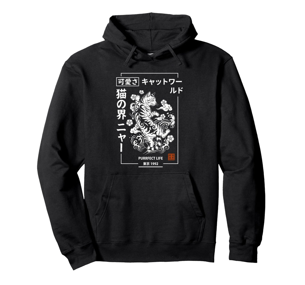 Japanese Streetwear Cat Tokyo 1992 Hoodie - Fun Novelty Design Men Women - T-Shirt, Sweatshirt, Hoodie