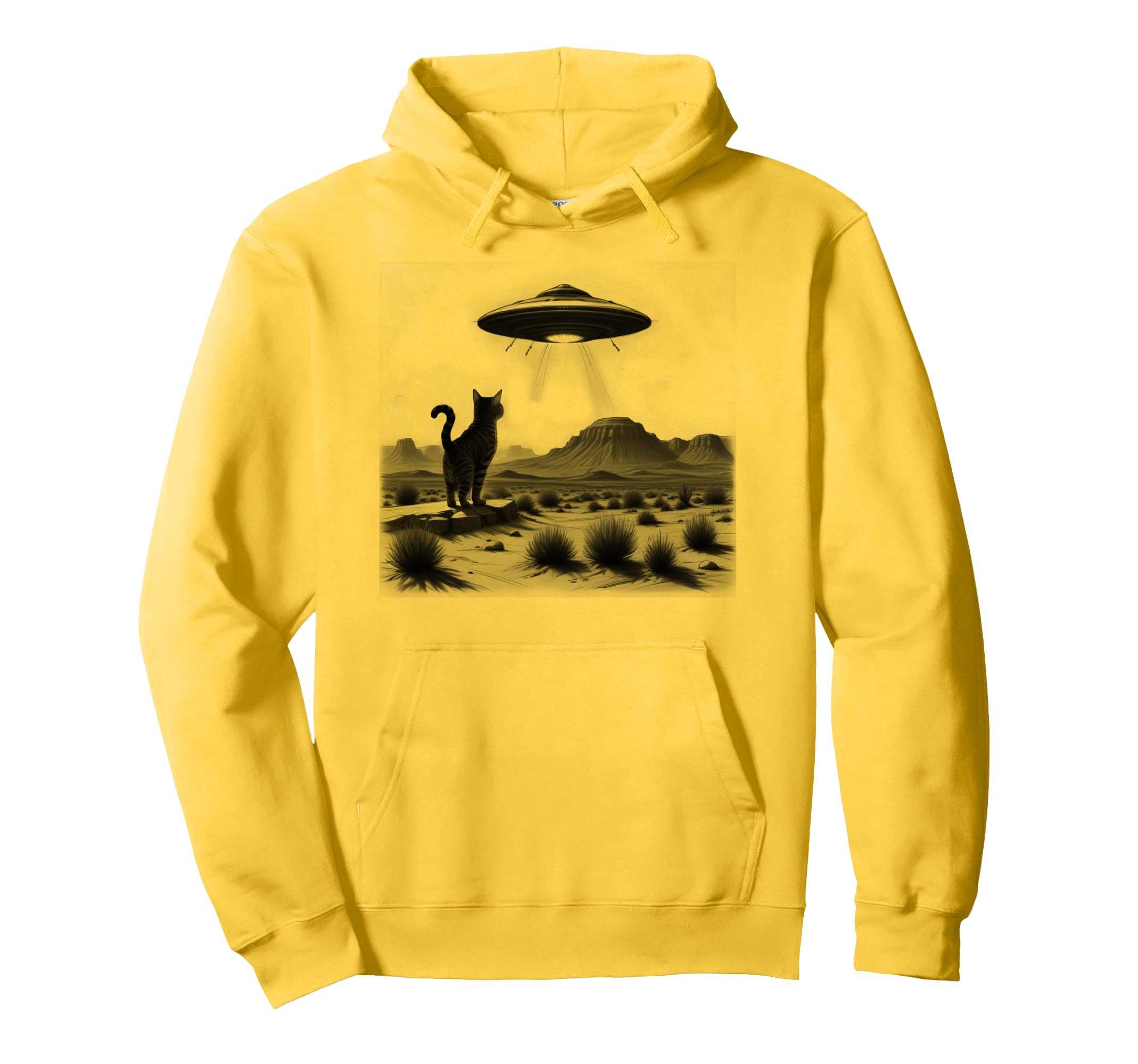 90S Western Desert Cat Ufo Wild West Hoodie - Trendy Graphic for Adults - T-Shirt, Sweatshirt, Hoodie