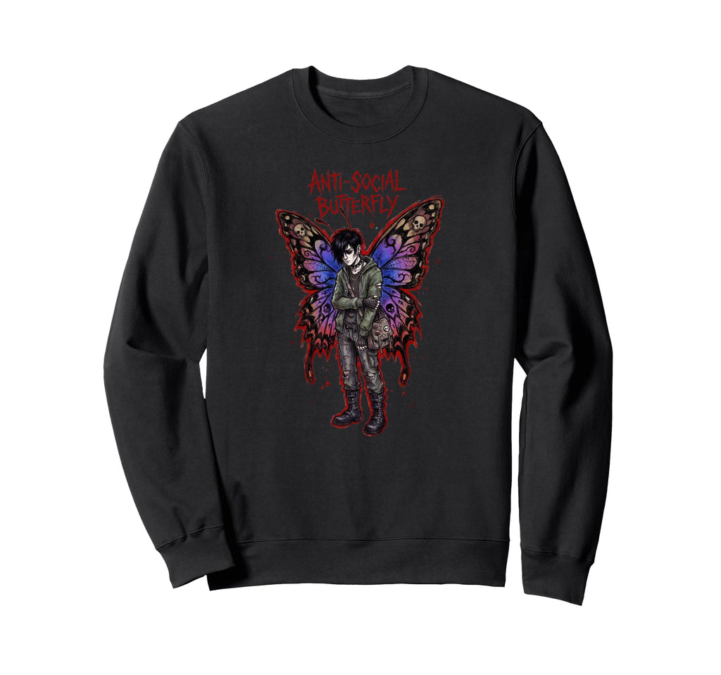 Anti Social Butterfly Emo Goth Male Sweatshirt - Minimalist Print Unisex - T-Shirt, Sweatshirt, Hoodie