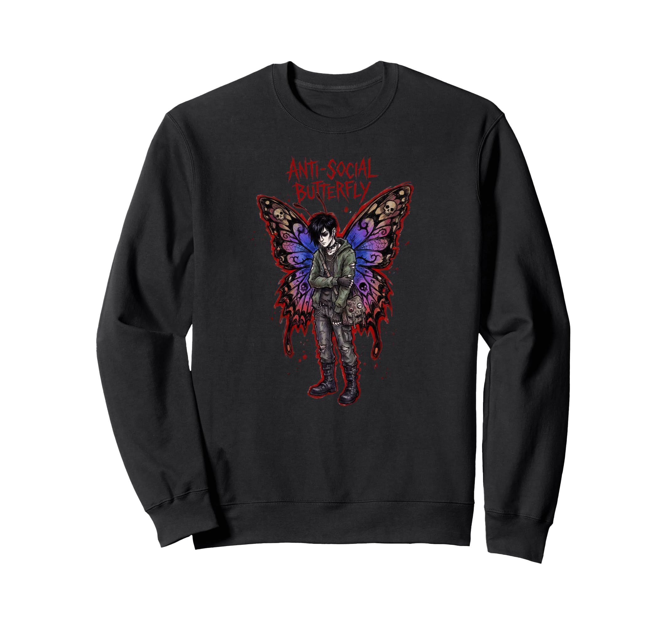 Anti Social Butterfly Emo Goth Male Sweatshirt - Minimalist Print Unisex - T-Shirt, Sweatshirt, Hoodie