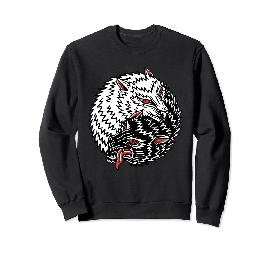 Wolves American Traditional Tattoo Sweatshirt - Custom Art Print Men Women - T-Shirt, Sweatshirt, Hoodie