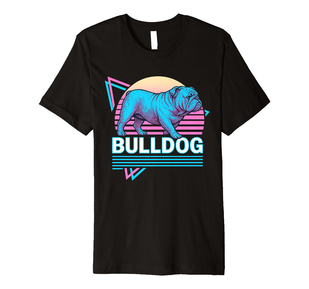 English Bulldog Synthwave Aesthetic T-Shirt - Fun Novelty Design Men Women - T-Shirt, Sweatshirt, Hoodie