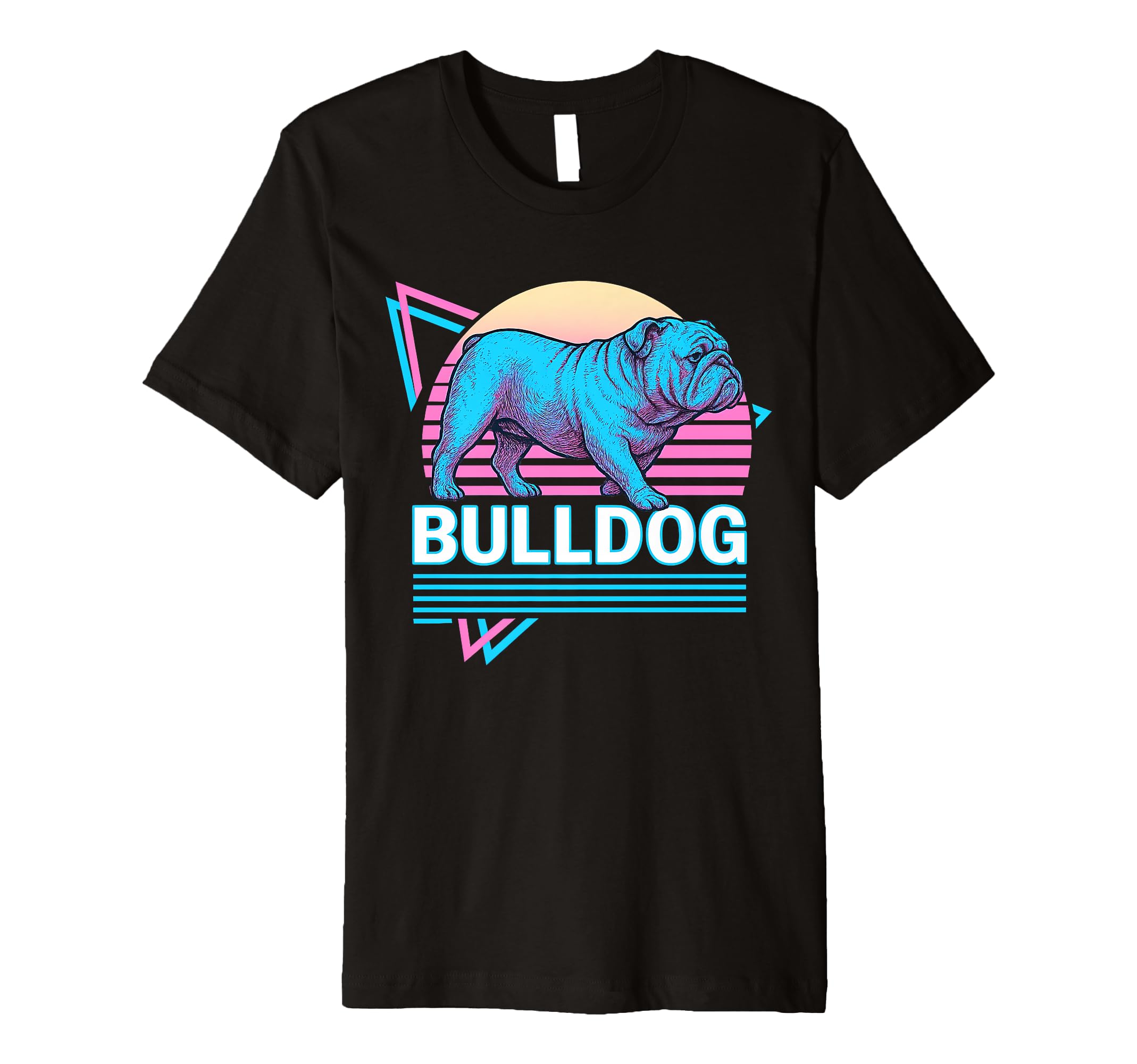 English Bulldog Synthwave Aesthetic T-Shirt - Fun Novelty Design Men Women - T-Shirt, Sweatshirt, Hoodie
