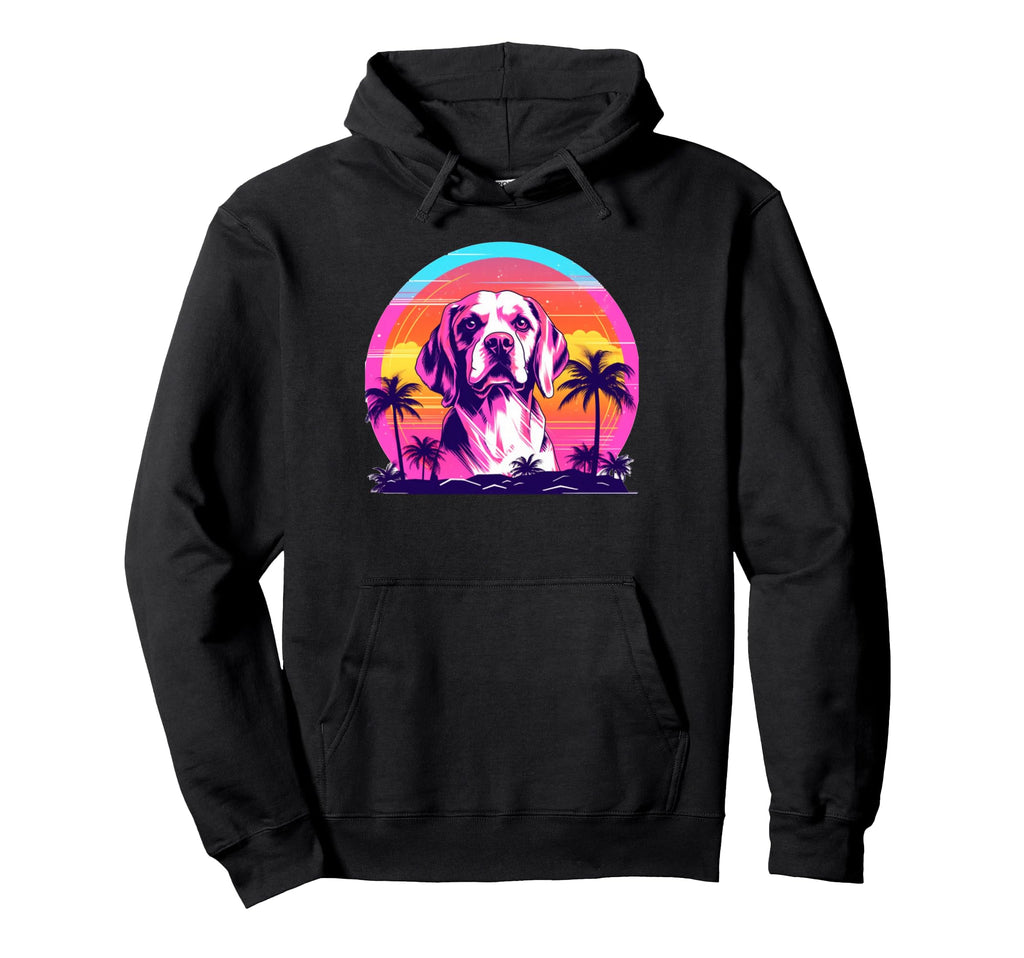 Beagle 80S Synthwave Sunset Hoodie - Graphic Print Unisex - T-Shirt, Sweatshirt, Hoodie
