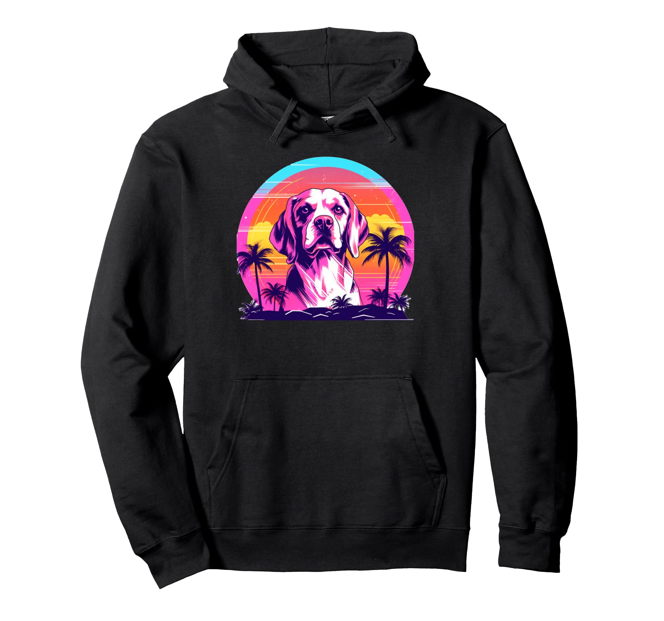 Beagle 80S Synthwave Sunset Hoodie - Graphic Print Unisex - T-Shirt, Sweatshirt, Hoodie