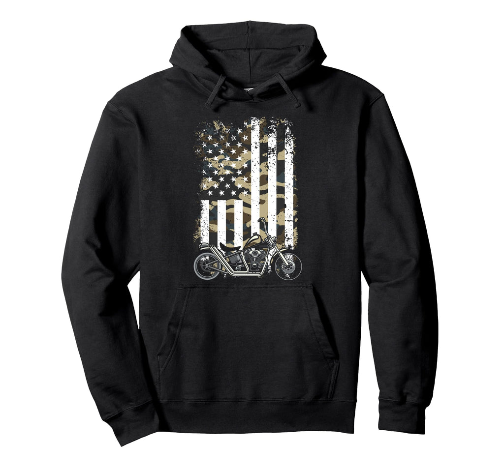 Motorcycle Biker American Flag Hoodie - Casual Everyday Wear Men Women - T-Shirt, Sweatshirt, Hoodie