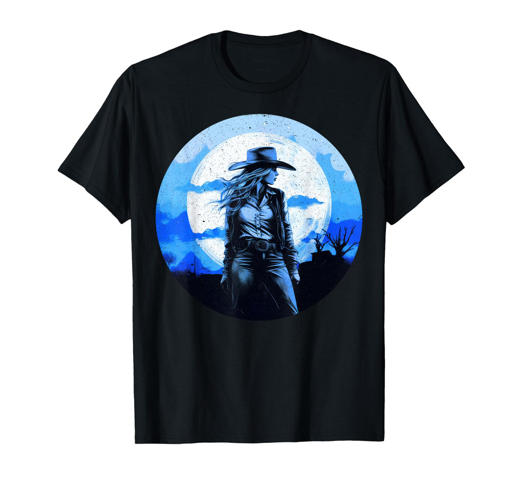 Cowgirl Moonrise Silhouette Country T-Shirt - Fun Novelty Design Men Women - T-Shirt, Sweatshirt, Hoodie