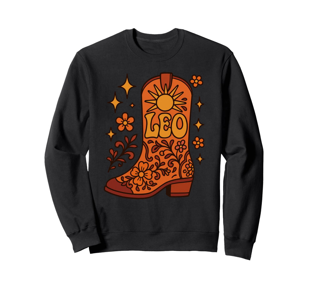 Leo Sun Boot Western Zodiac Sweatshirt - Custom Art Print Unisex - T-Shirt, Sweatshirt, Hoodie