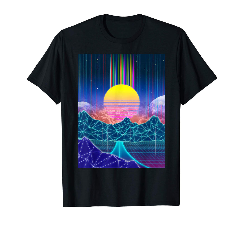 Outrun Sunset Digital Landscape Moon T-Shirt - Novelty Apparel Unisex - T-Shirt, Sweatshirt, Hoodie