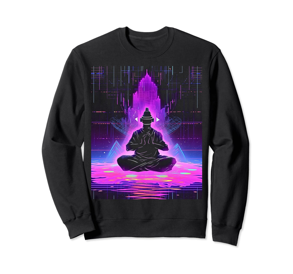 Synthwave Alien Buddha Cyberpunk Sweatshirt - Minimalist Print for Adults - T-Shirt, Sweatshirt, Hoodie