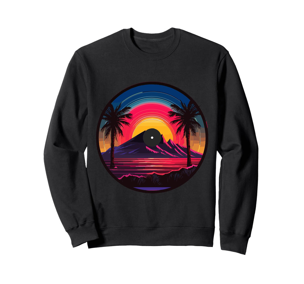 Palm Tree Vinyl Record Vaporwave Sweatshirt - Graphic Print for Adults - T-Shirt, Sweatshirt, Hoodie