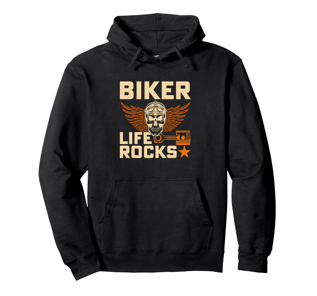 Biker Life Rocks Skull Biker Hoodie - Streetwear Style Unisex - T-Shirt, Sweatshirt, Hoodie