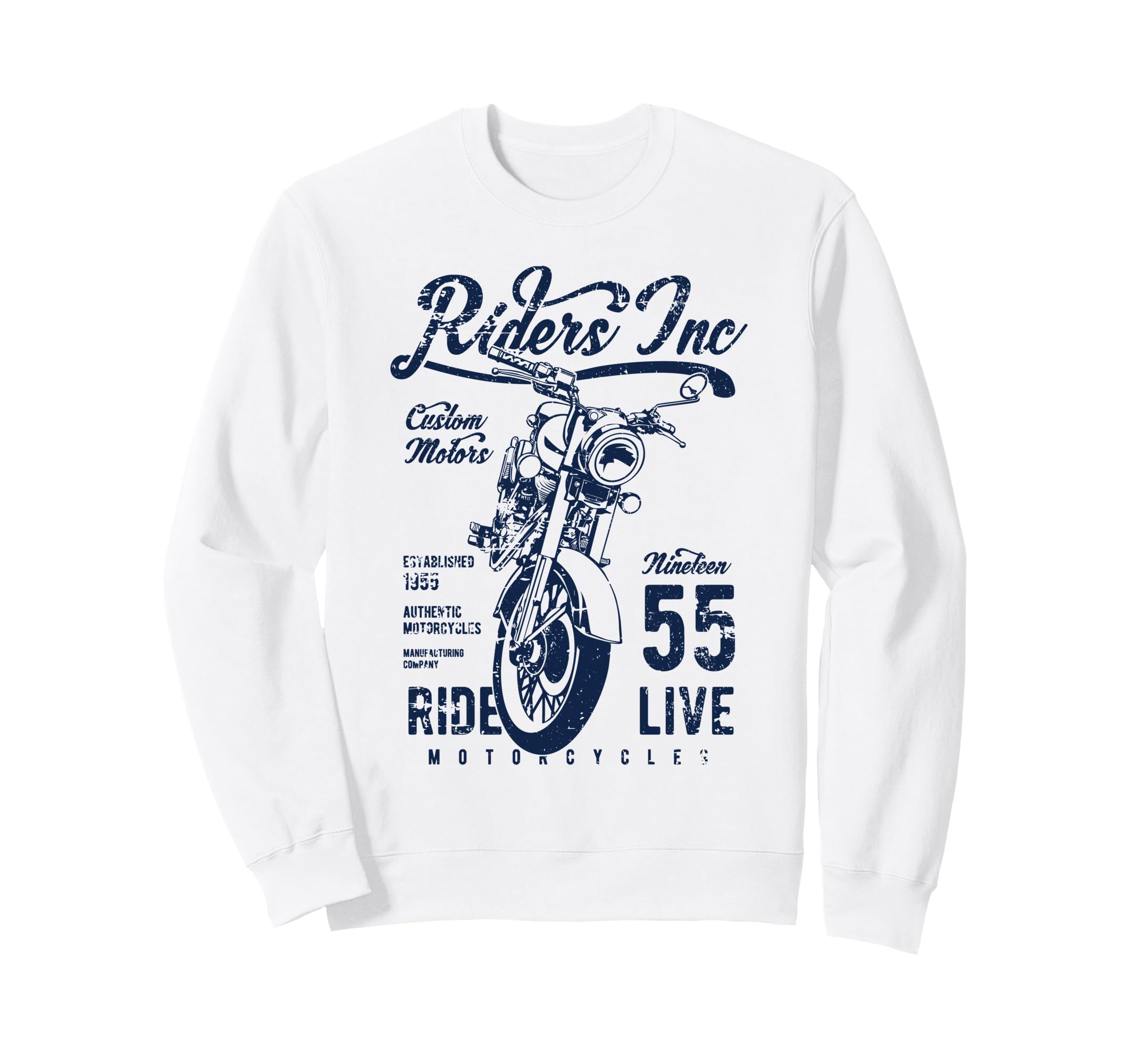 Riders Inc 1955 Motorcycle Distressed Sweatshirt - Graphic Print for Adults - T-Shirt, Sweatshirt, Hoodie