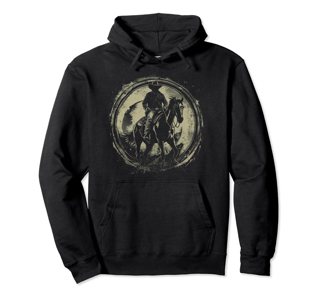 Rustic Cowboy Silhouette Western Horse Hoodie - Graphic Print for Adults - T-Shirt, Sweatshirt, Hoodie