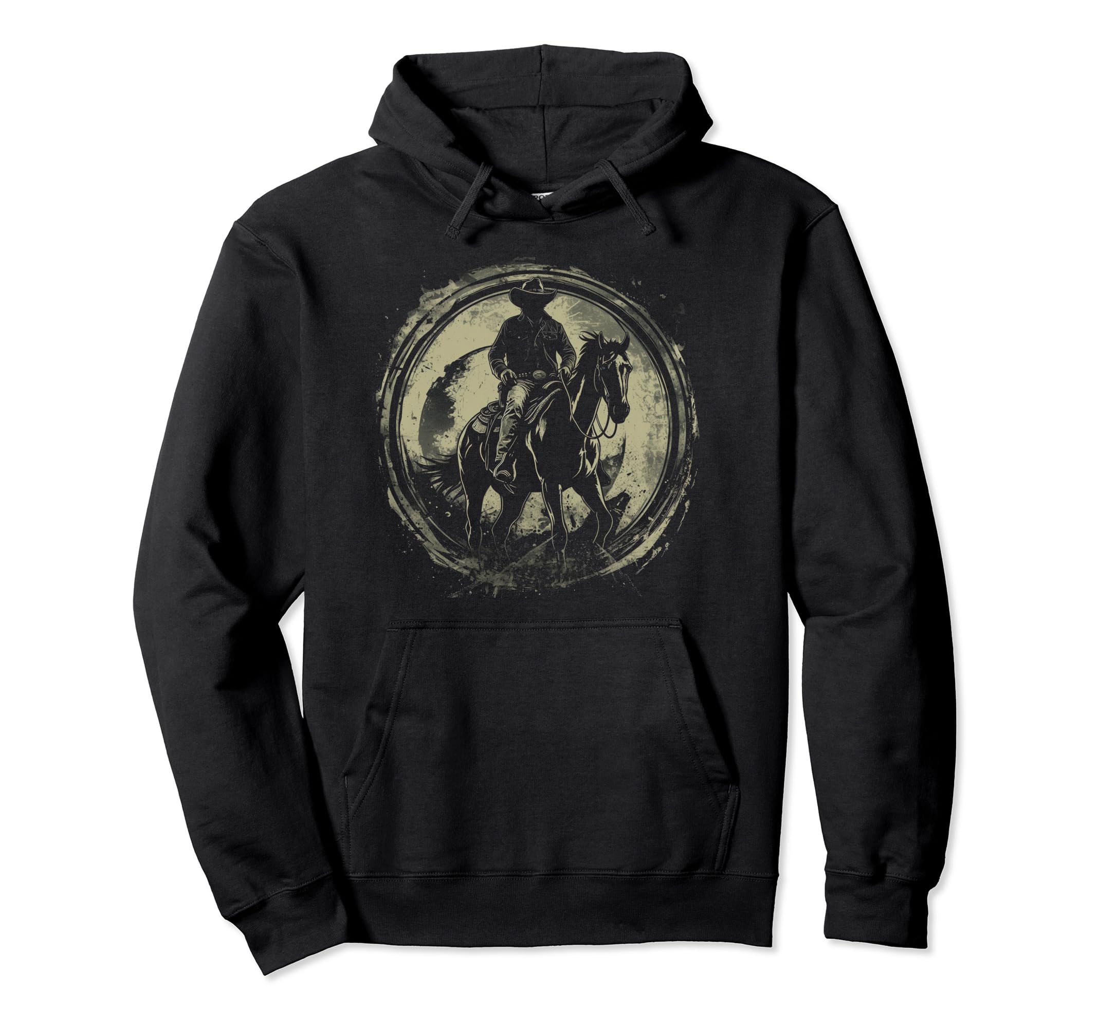 Rustic Cowboy Silhouette Western Horse Hoodie - Graphic Print for Adults - T-Shirt, Sweatshirt, Hoodie