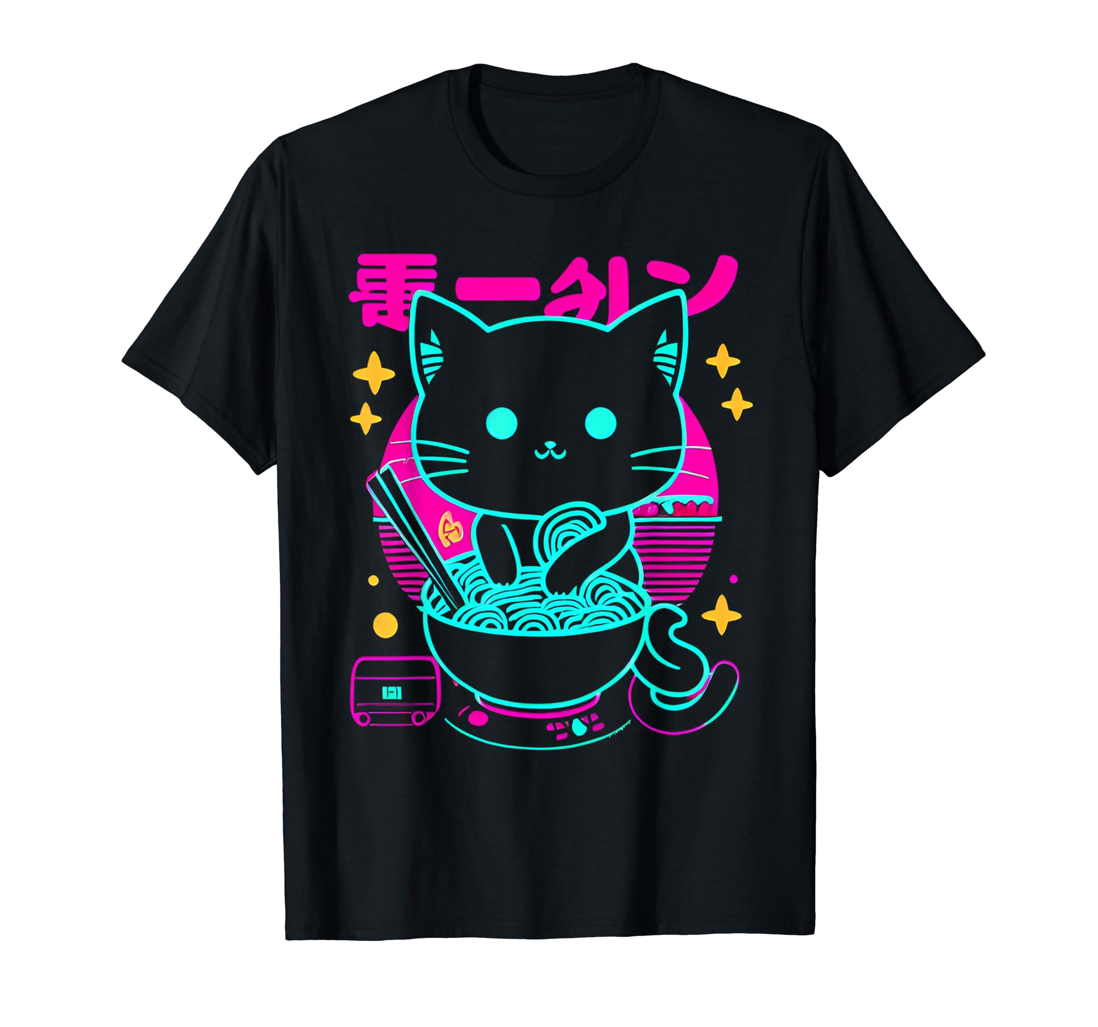 Kawaii Anime Cat Eating Ramen 80S T-Shirt - Streetwear Style Men Women - T-Shirt, Sweatshirt, Hoodie