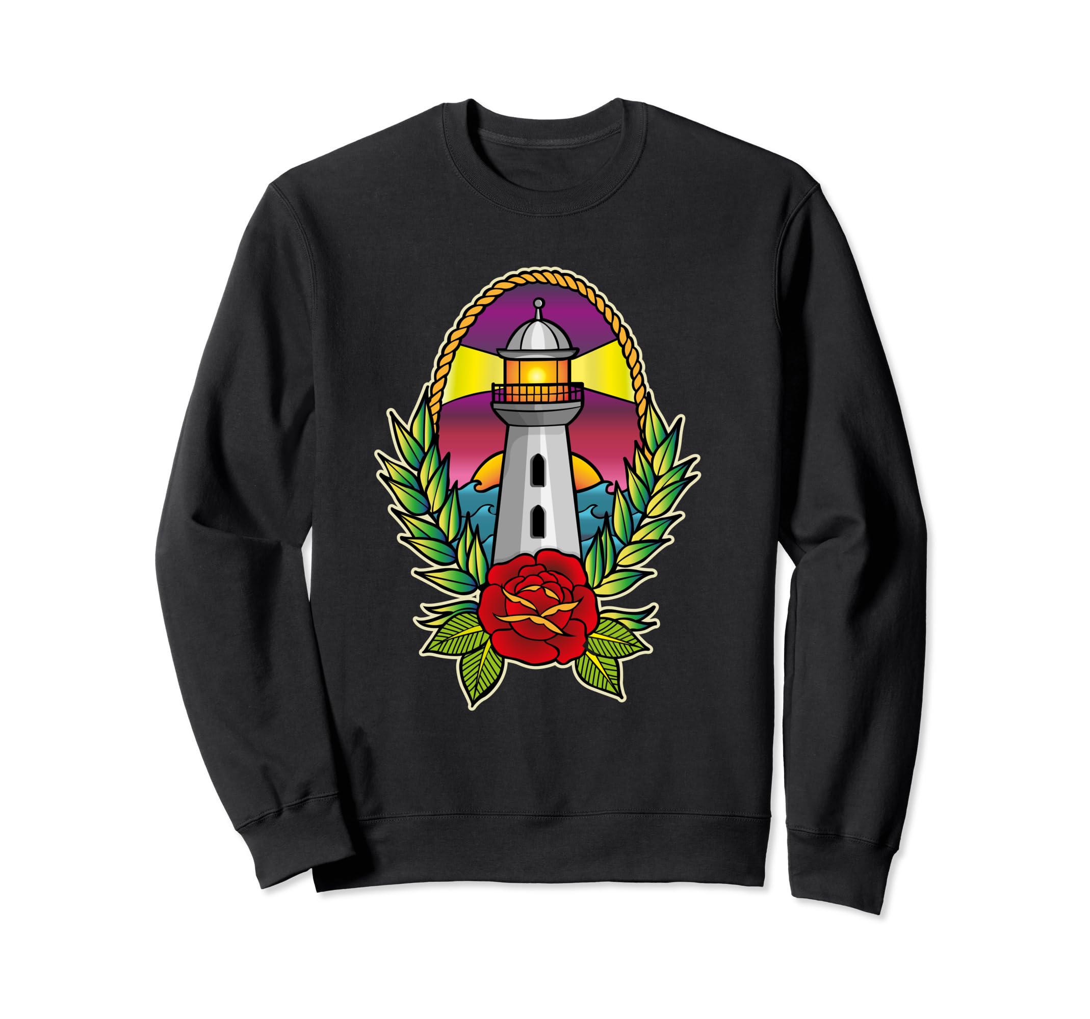 Traditional Lighthouse Tattoo Big Sweatshirt - Streetwear Style for Adults - T-Shirt, Sweatshirt, Hoodie