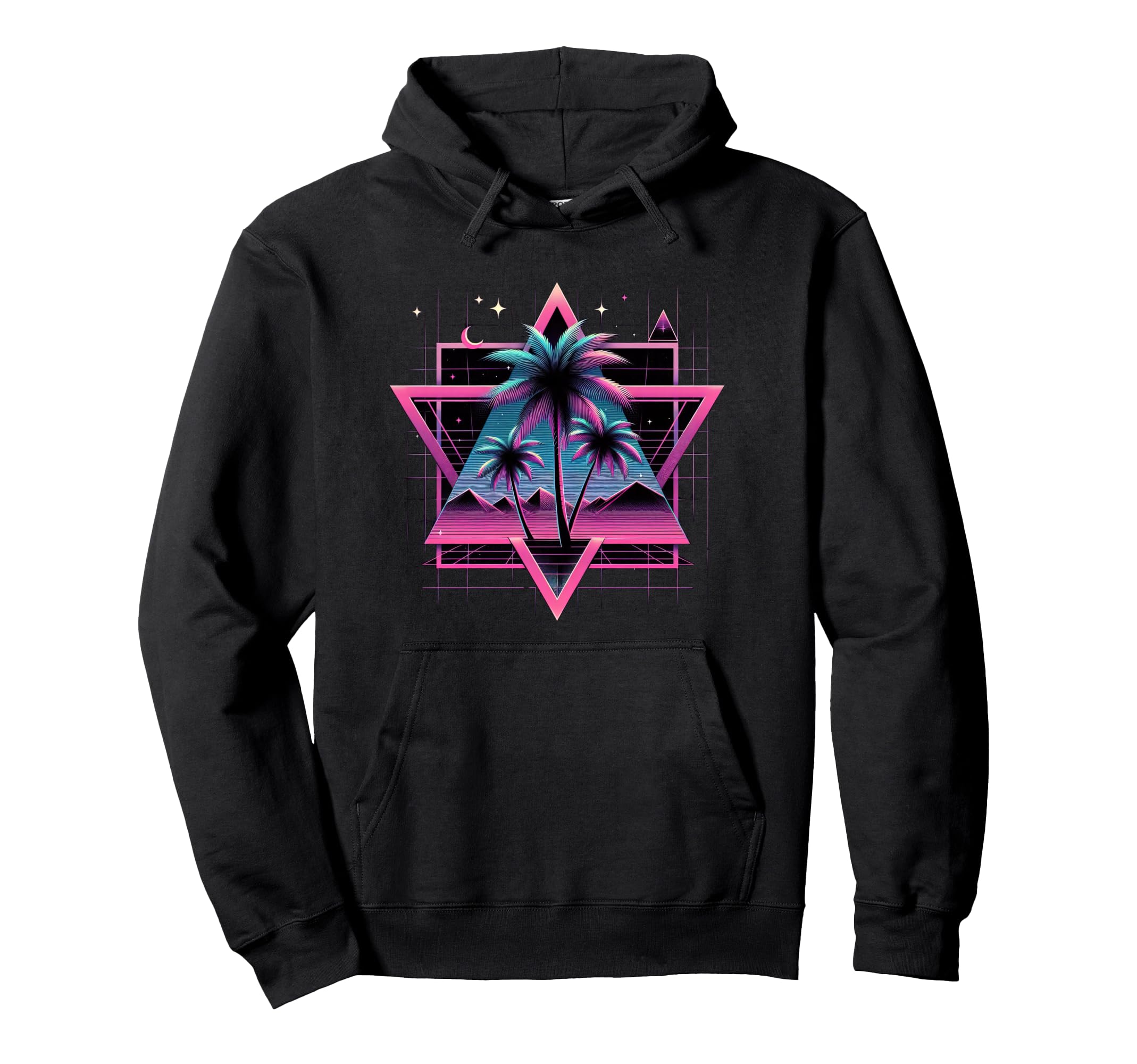 80S Vaporwave Aesthetic Palm Trees Hoodie - Novelty Apparel for Adults - T-Shirt, Sweatshirt, Hoodie