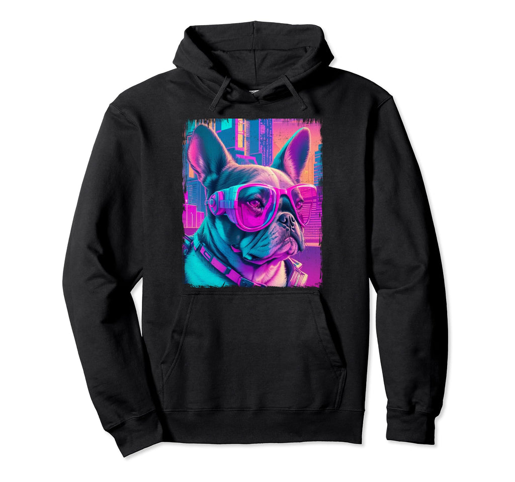 French Bulldog Cyber Vaporwave Hoodie - Casual Everyday Wear for Adults - T-Shirt, Sweatshirt, Hoodie