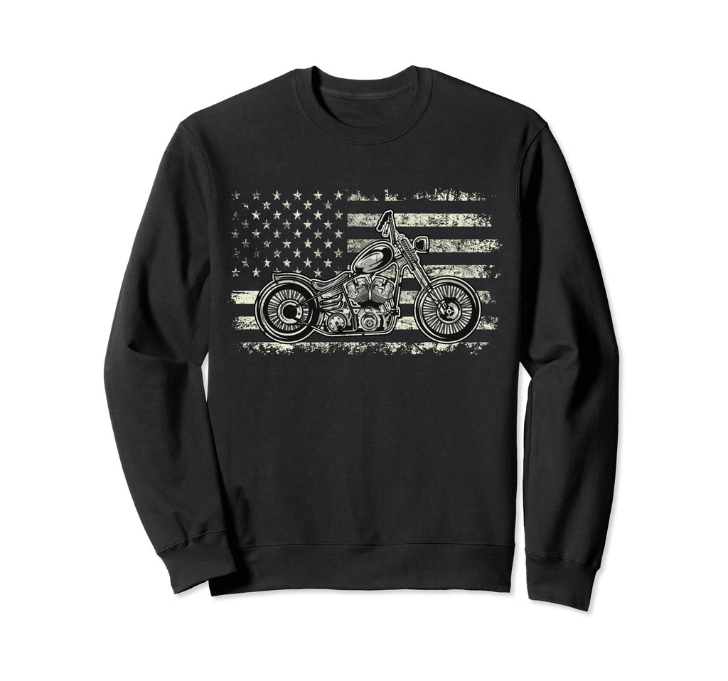 Patriotic Motorcycle American Us Flag Sweatshirt - Graphic Print Men Women - T-Shirt, Sweatshirt, Hoodie