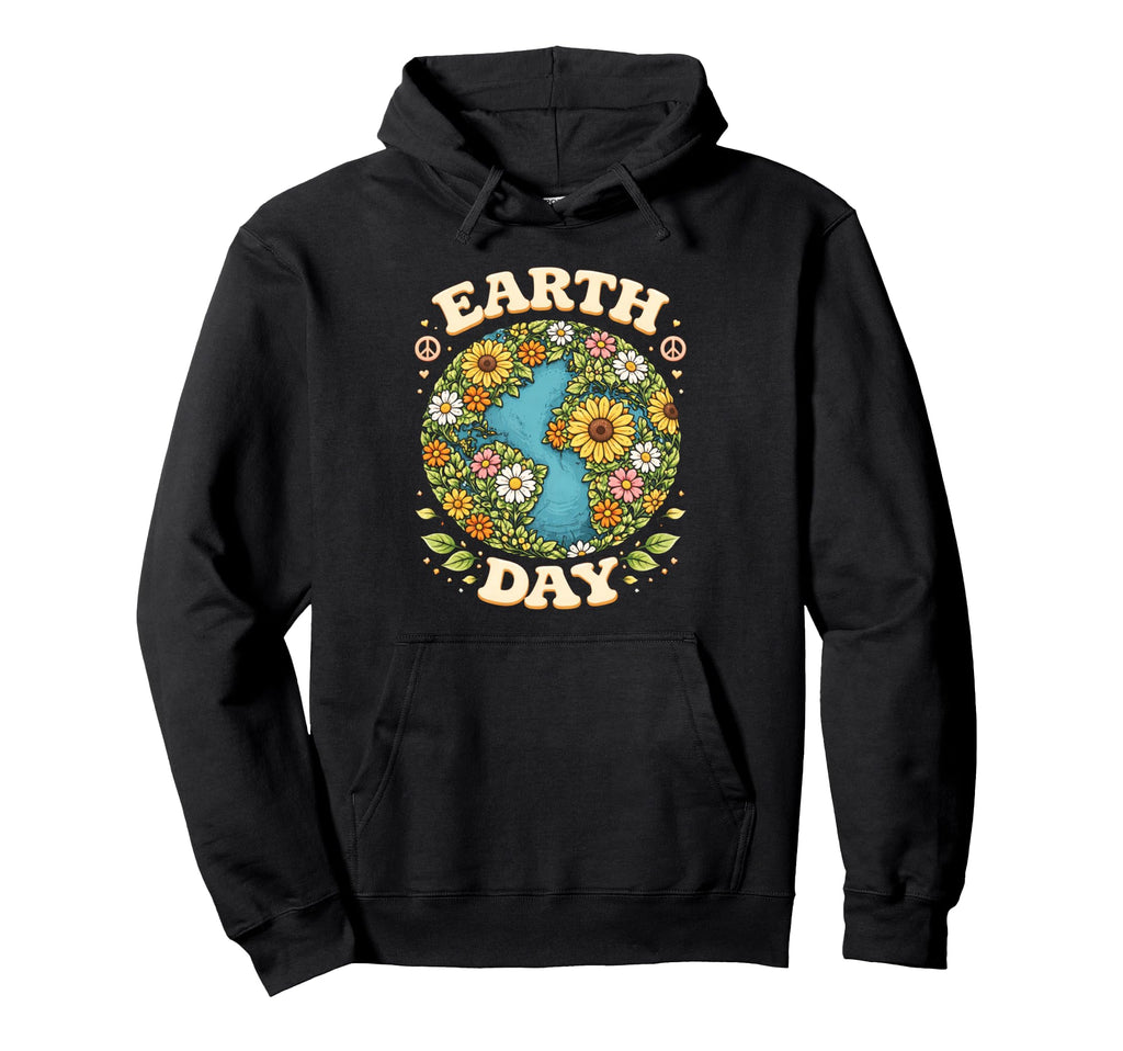 Earth Day Floral Planet Groovy 70S Hoodie - Minimalist Print Unisex - T-Shirt, Sweatshirt, Hoodie