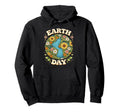 Earth Day Floral Planet Groovy 70S Hoodie - Minimalist Print Unisex - T-Shirt, Sweatshirt, Hoodie