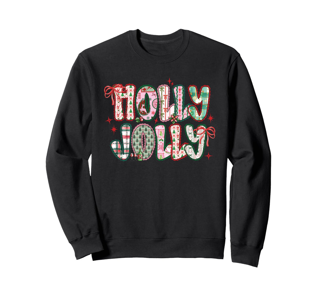 Patchwork Pattern Holiday Typography Sweatshirt - Aesthetic Graphic Unisex - T-Shirt, Sweatshirt, Hoodie