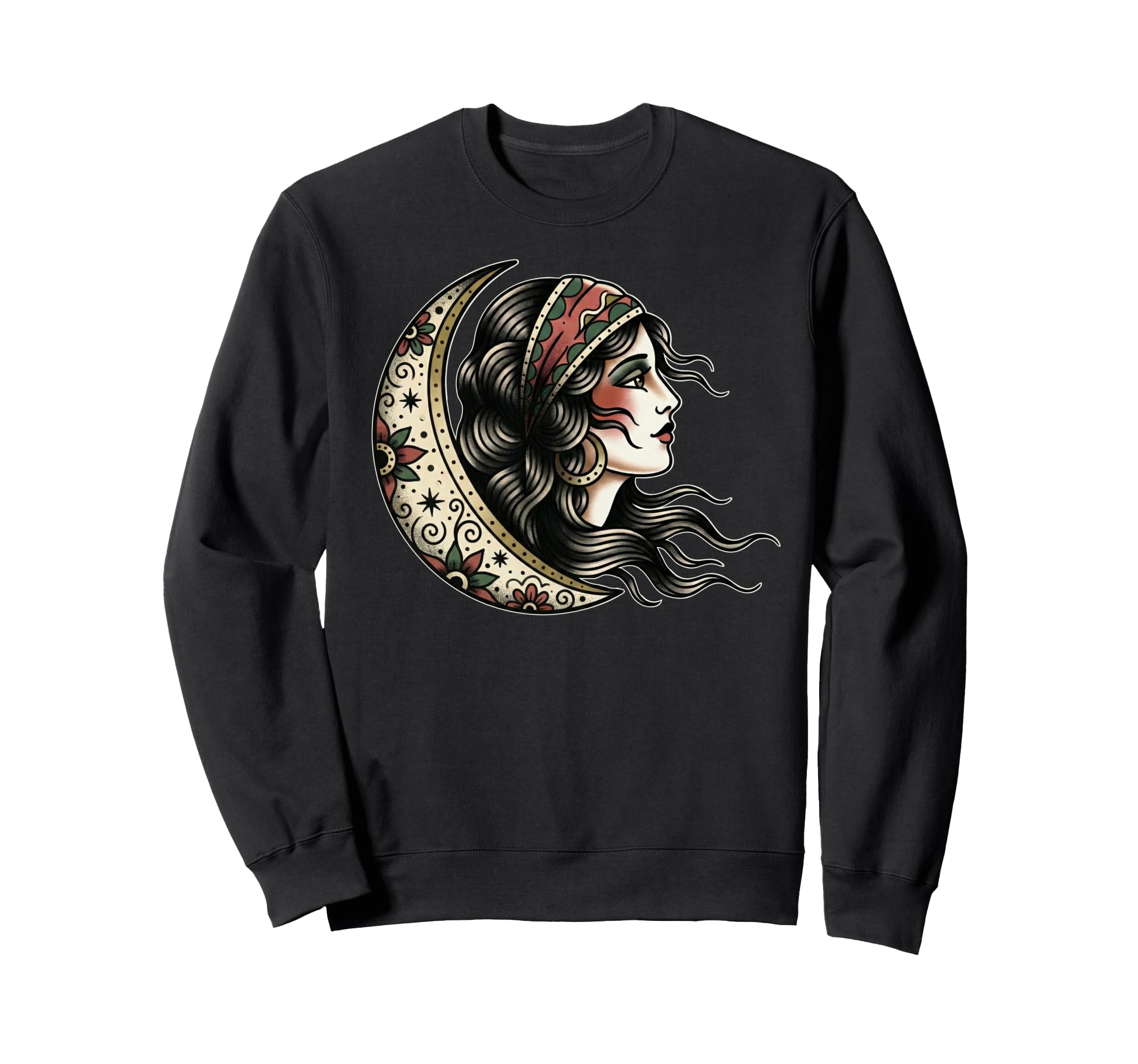 Gypsy Tattoo Traditional Moon Art Sweatshirt - Graphic Print for Adults - T-Shirt, Sweatshirt, Hoodie