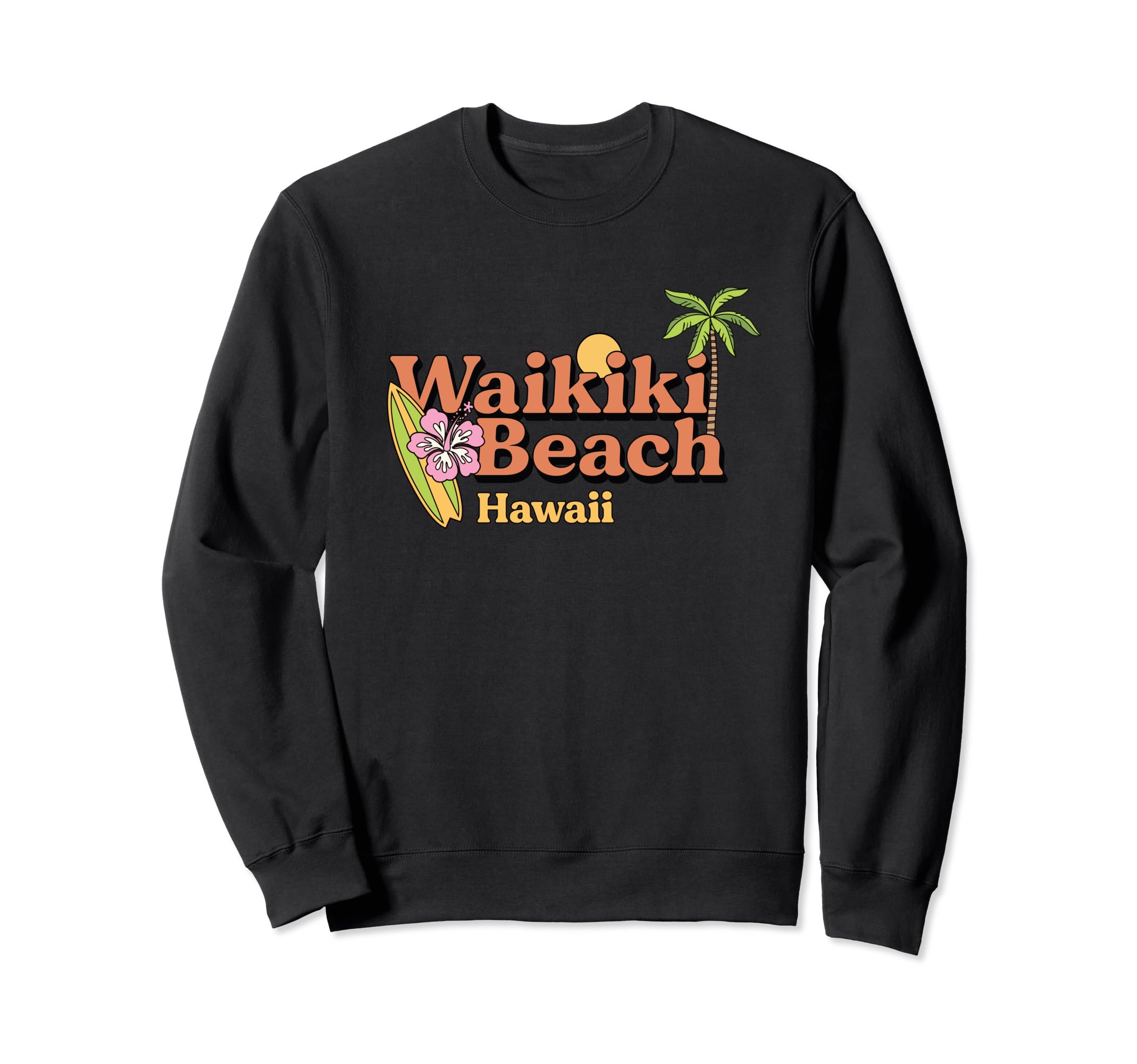 Waikiki Typography Hawaii Surfing Sweatshirt - Minimalist Print for Adults - T-Shirt, Sweatshirt, Hoodie