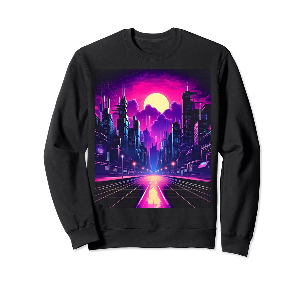Vaporwave Cityscape 80S Synthwave 12 Sweatshirt - Unique Graphic Unisex - T-Shirt, Sweatshirt, Hoodie