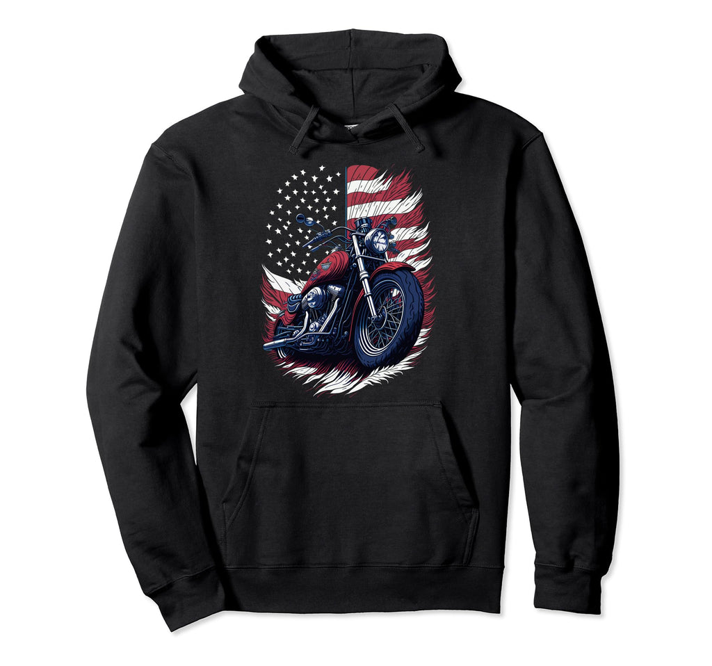 Patriotic Motorcycle American Us Flag Hoodie - Casual Everyday Wear Unisex - T-Shirt, Sweatshirt, Hoodie