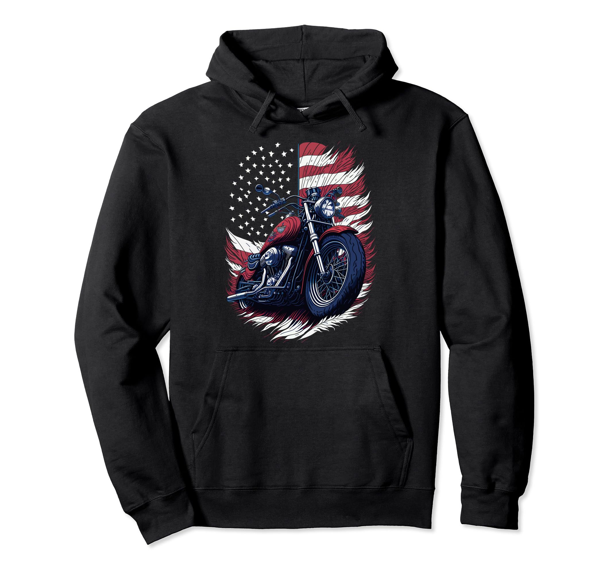 Patriotic Motorcycle American Us Flag Hoodie - Casual Everyday Wear Unisex - T-Shirt, Sweatshirt, Hoodie