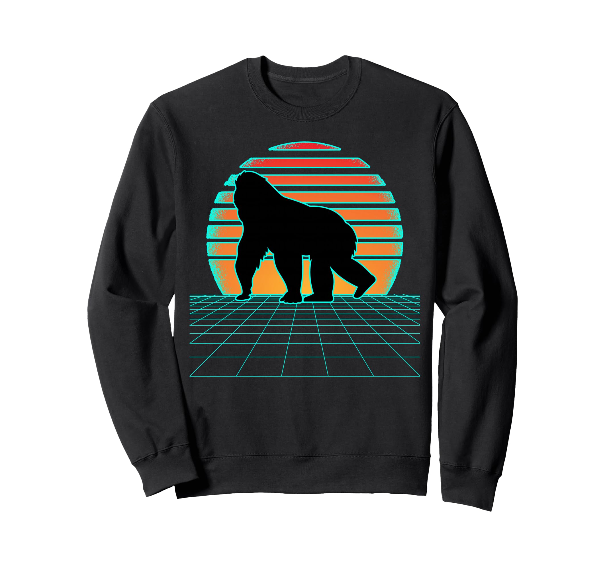 Gorilla Synthwave 80S Aesthetic Sweatshirt - Novelty Apparel Unisex - T-Shirt, Sweatshirt, Hoodie