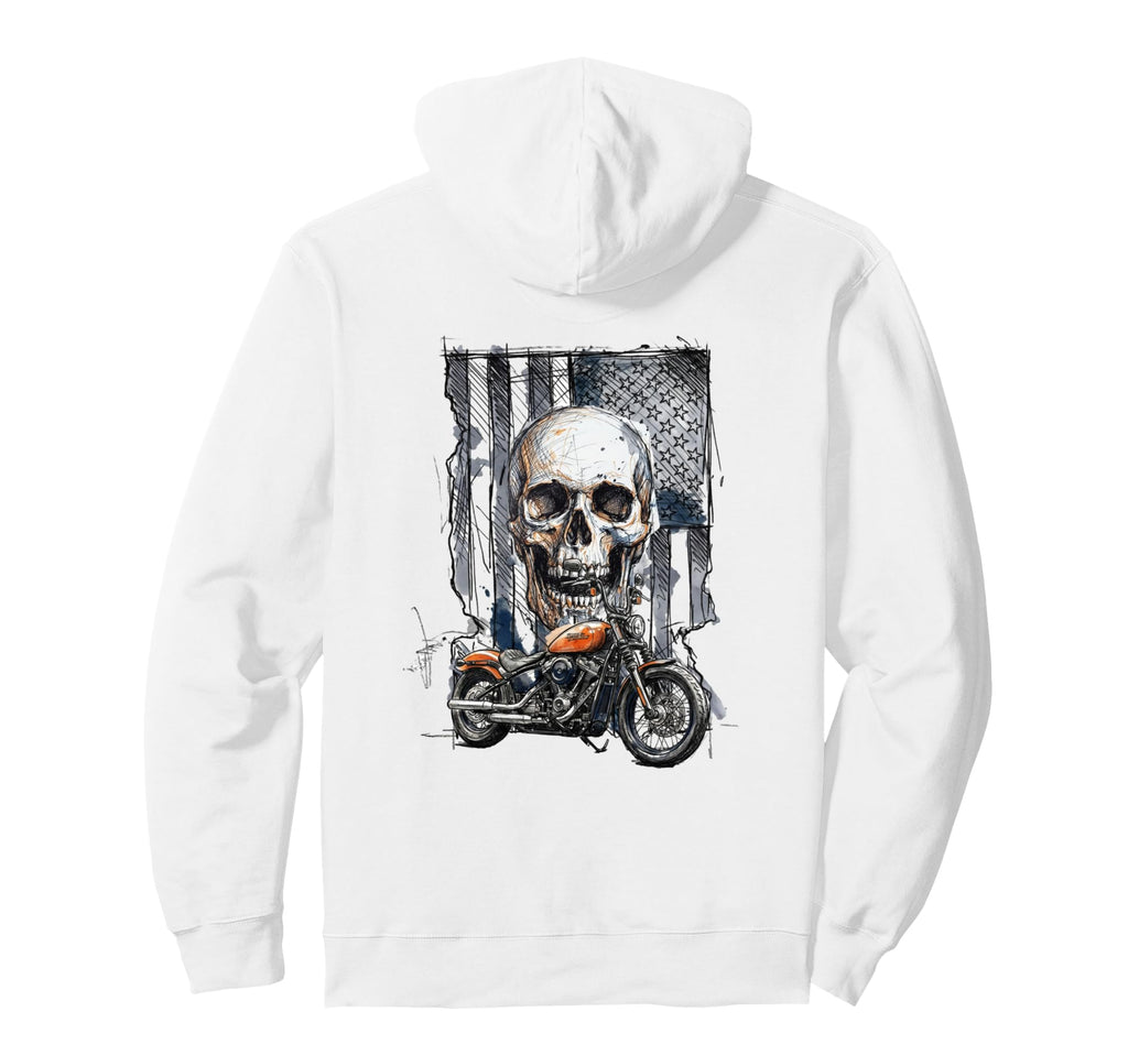 Biker Grunge Skull And Flag Motorcycle Hoodie - Trendy Graphic Men Women - T-Shirt, Sweatshirt, Hoodie