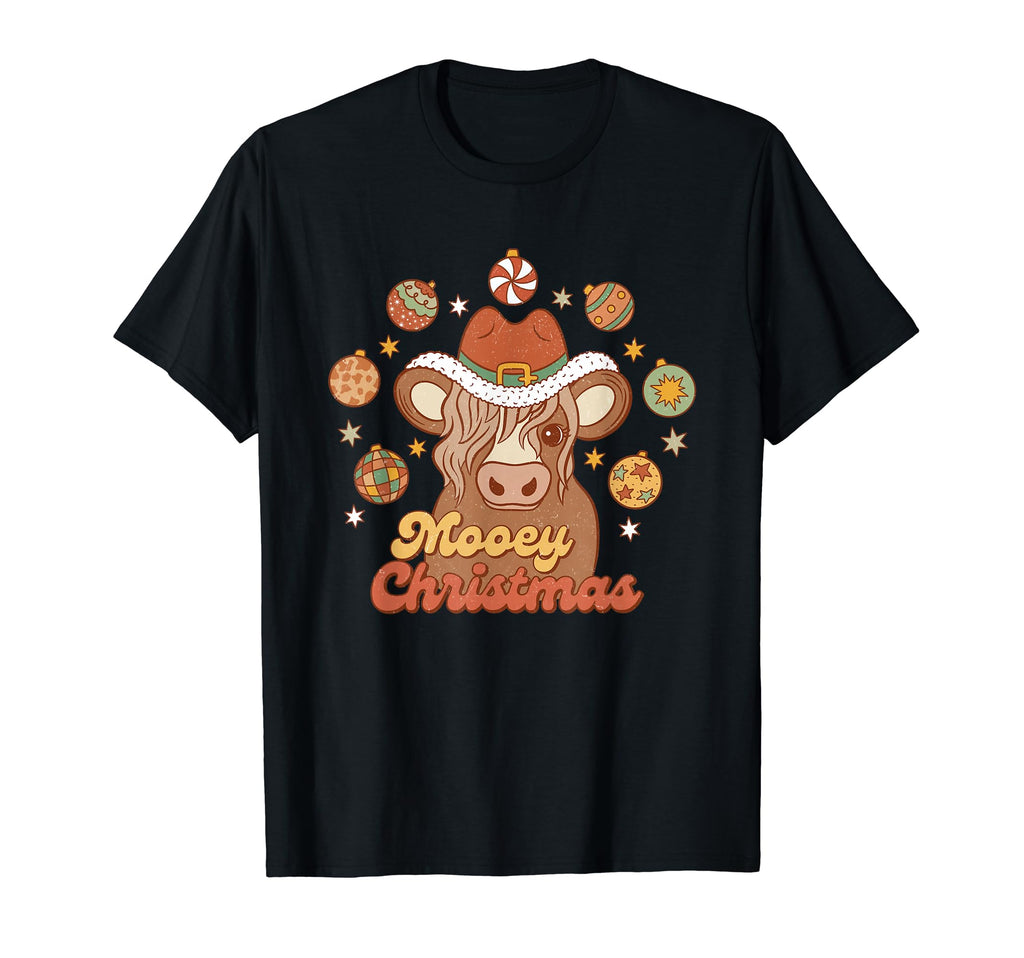 Western Merry Mooey Santa Cowboy Hat T-Shirt - Novelty Apparel for Adults - T-Shirt, Sweatshirt, Hoodie