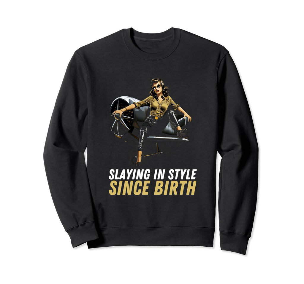 Pin Up Military Aircraft Slaying Sweatshirt - Minimalist Print Men Women - T-Shirt, Sweatshirt, Hoodie