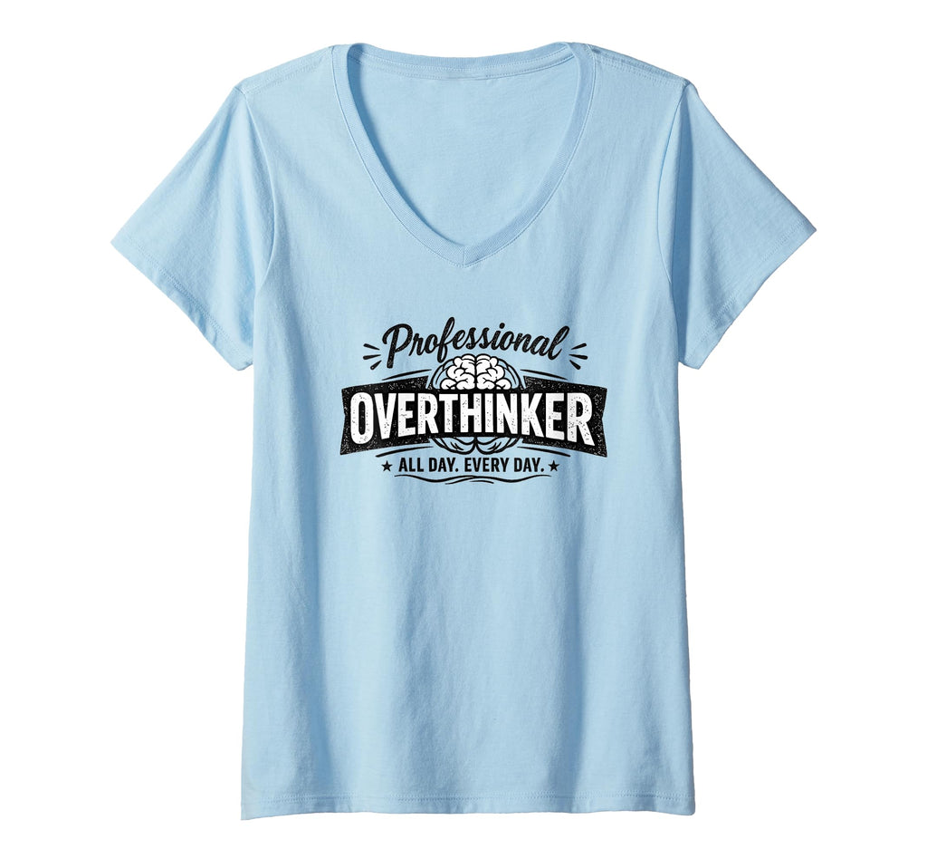 Womens Funny Overthinker Introvert V Neck T-Shirt - Trendy Graphic Unisex - T-Shirt, Sweatshirt, Hoodie