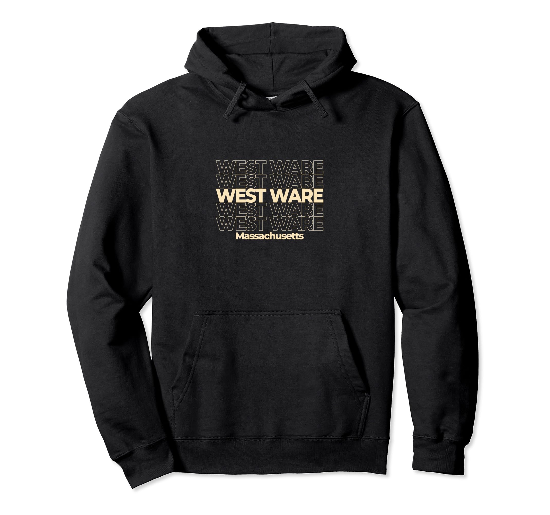 West Ware Massachusetts Repeating Text Hoodie - Minimalist Print Unisex - T-Shirt, Sweatshirt, Hoodie