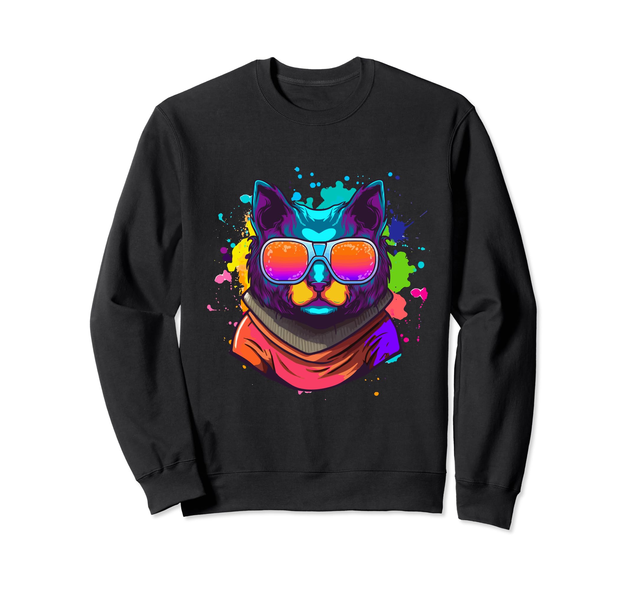 Retrowave Cat Wearing Sunglasses Sweatshirt - Streetwear Style for Adults - T-Shirt, Sweatshirt, Hoodie
