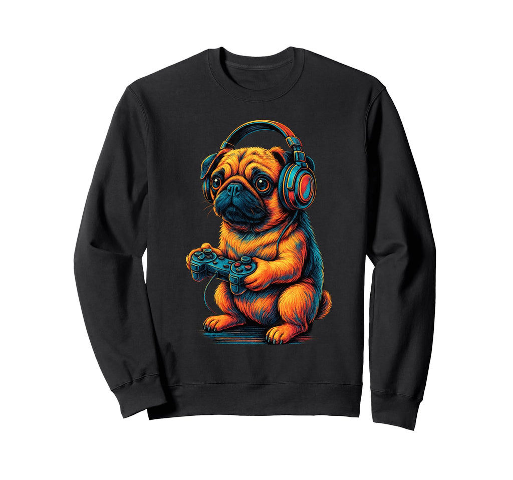 Pug Gamer Gaming Dog Lover Sweatshirt - Trendy Graphic for Adults - T-Shirt, Sweatshirt, Hoodie