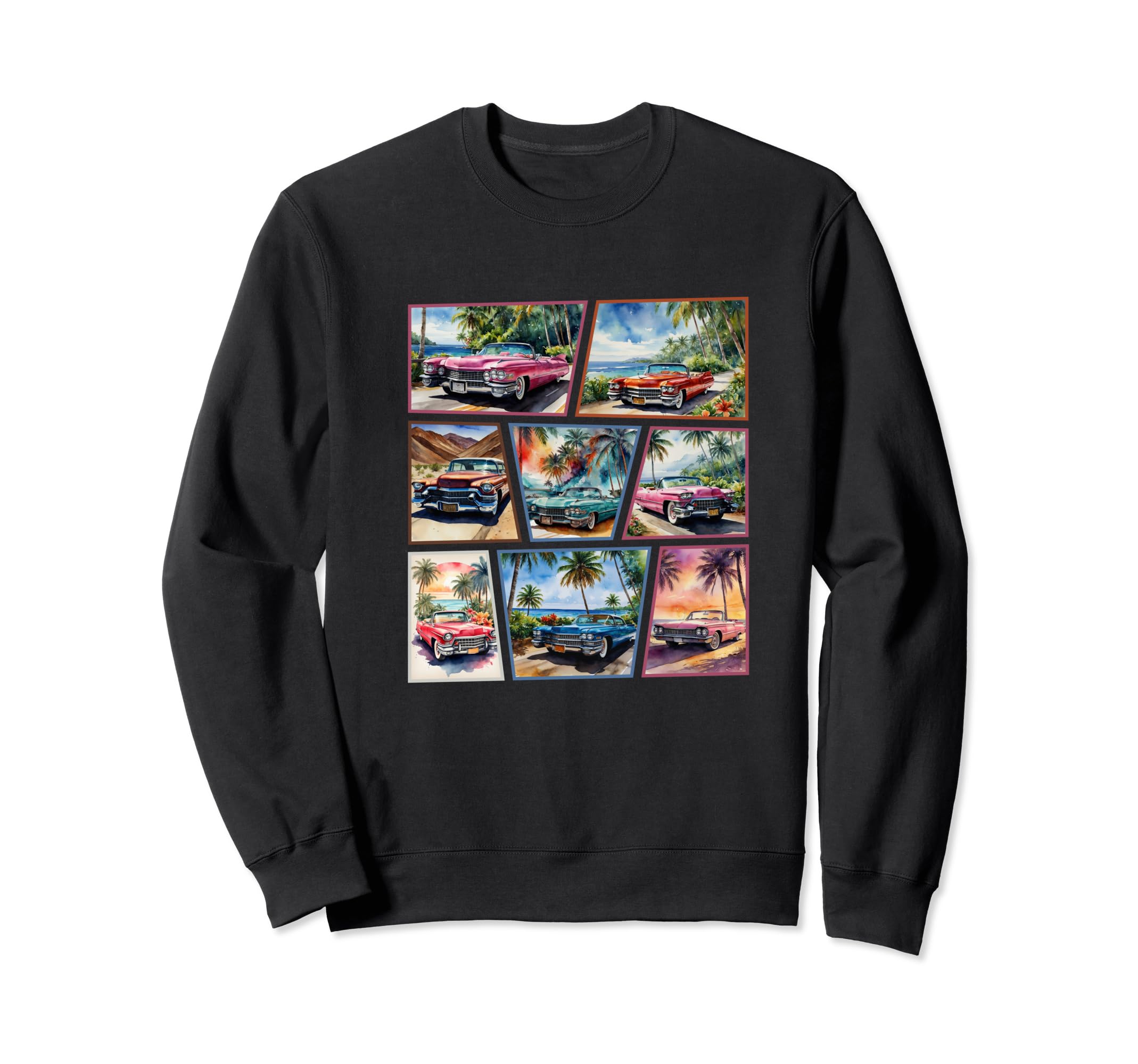 Rides Watercolor Oldschool Cars Paradise Sweatshirt - Graphic Print Unisex - T-Shirt, Sweatshirt, Hoodie