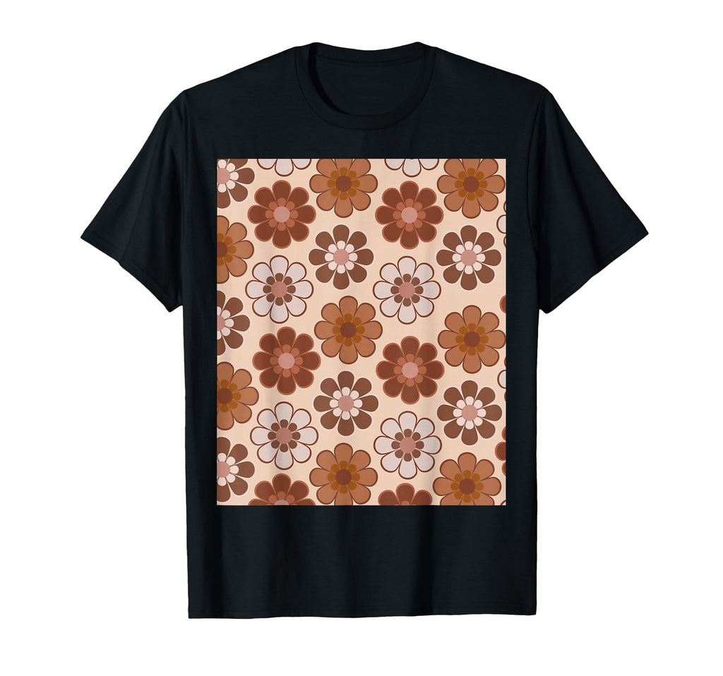 70S Floral Pattern Brown Tan And Camel T-Shirt - Novelty Apparel Men Women - T-Shirt, Sweatshirt, Hoodie