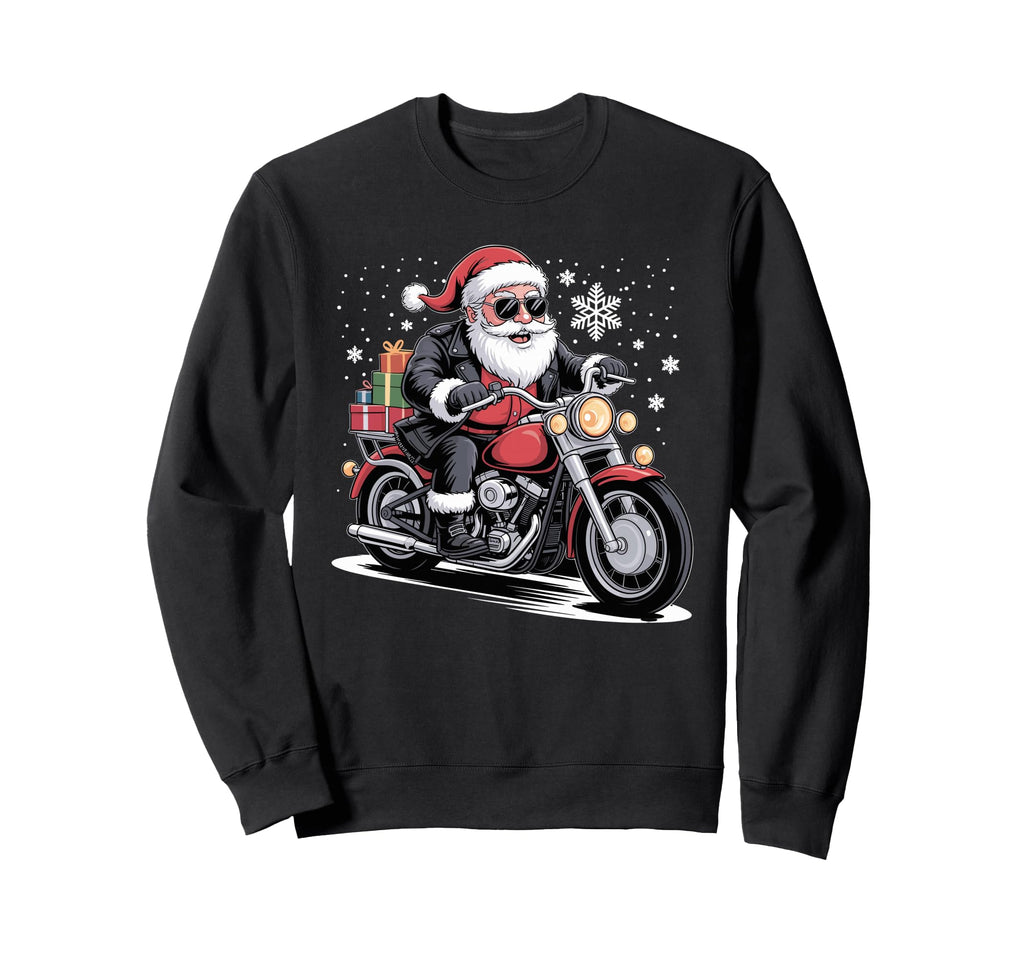 Santa Riding Motorcycle Bike Rock Sweatshirt - Custom Art Print Unisex - T-Shirt, Sweatshirt, Hoodie