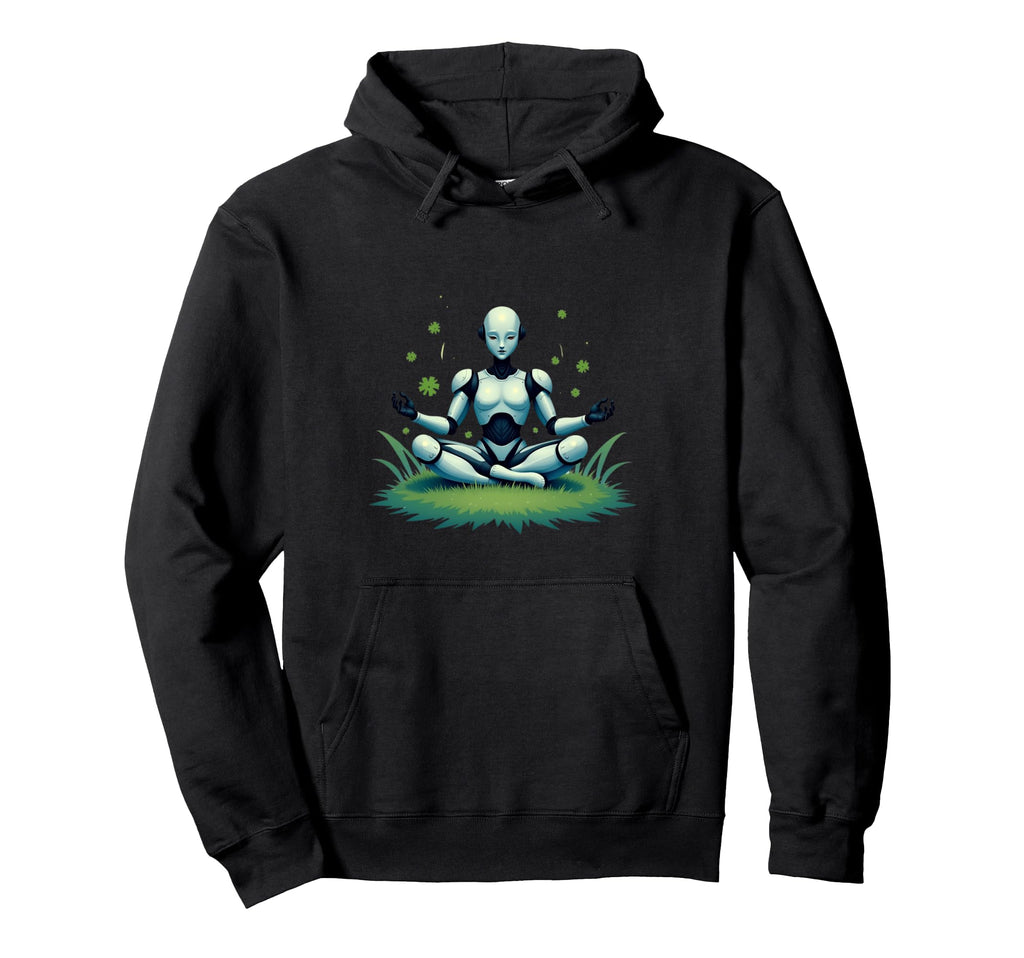 Futuristic Humanoid Meditation Hoodie - Minimalist Print Unisex - T-Shirt, Sweatshirt, Hoodie