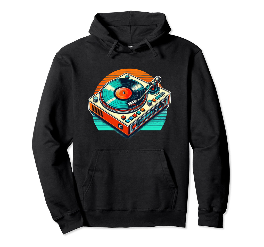 80S 90S Vinyl Record Player Turntable Hoodie - Unique Graphic for Adults - T-Shirt, Sweatshirt, Hoodie